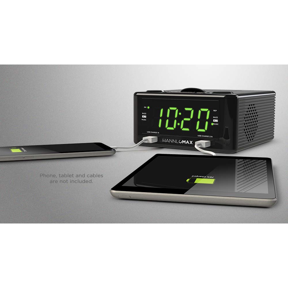 Hannlomax Hx 300Cd Top Loading Cd Player, Pll Fm Radio, Digital Clock, Dual Alarm, 1.2'' Green Led Display, Dual Usb Ports For 1