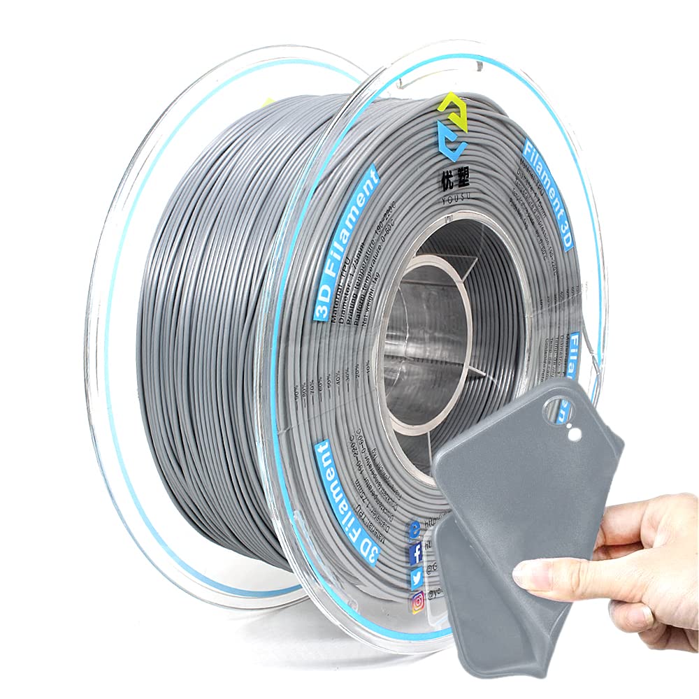 Yousu Flexible Tpu 3D Printer Filament Gray Tpu Filament 1.75Mm 1Kg, Dimensional Accuracy +/  0.03 Mm, 95A Shore Hardness And Go