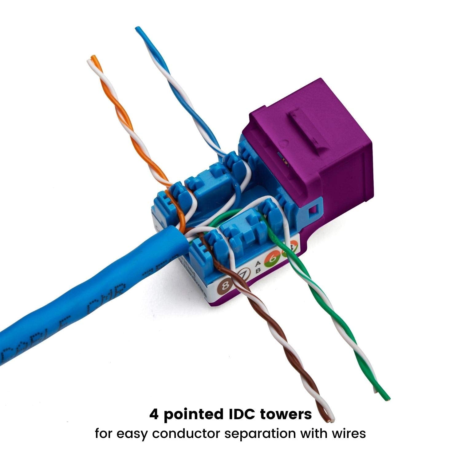 Truecable Cat5E Keystone Jack, Unshielded (Utp), 90 Degree Punch Down, Poe++ (4Ppoe) 100W, Ul Listed, Etl Verified, Ansi/Tia Certified, Modular Rj45 Female, Purple, 48 Pack