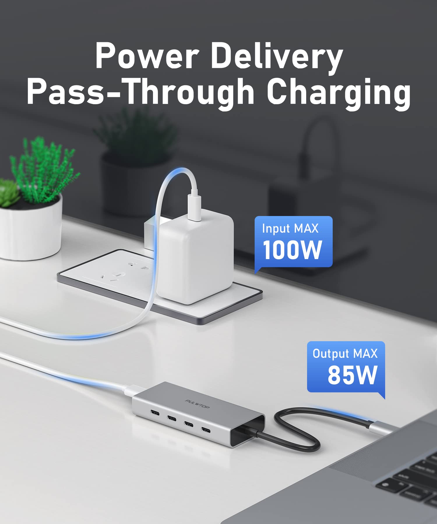 Pulwtop 5 Port Usb C Hub 10Gbps For Laptop, Usb C Hub Power Delivery With 100W Pd (Not Support Monitor) Usb C To Usb C Hub Multi