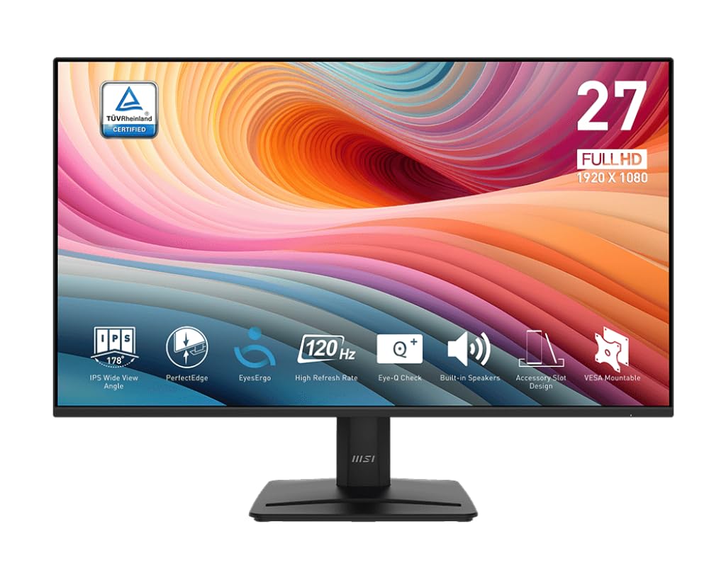 Msi Pro Mp275 E2 27 Inch Ips 1920 X 1080 (Fhd) Gaming Office Monitor, 120Hz, Free Synch, Hdmi, Displayport, Vga Port, Vesa Mount