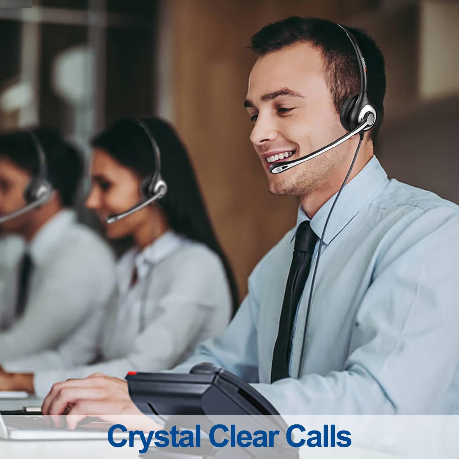 Wantek Rj9 Telephone Headset With Microphone Noise Cancelling, Office Phone Headset Compatible With Plantronics S12 Polycom Vvx3