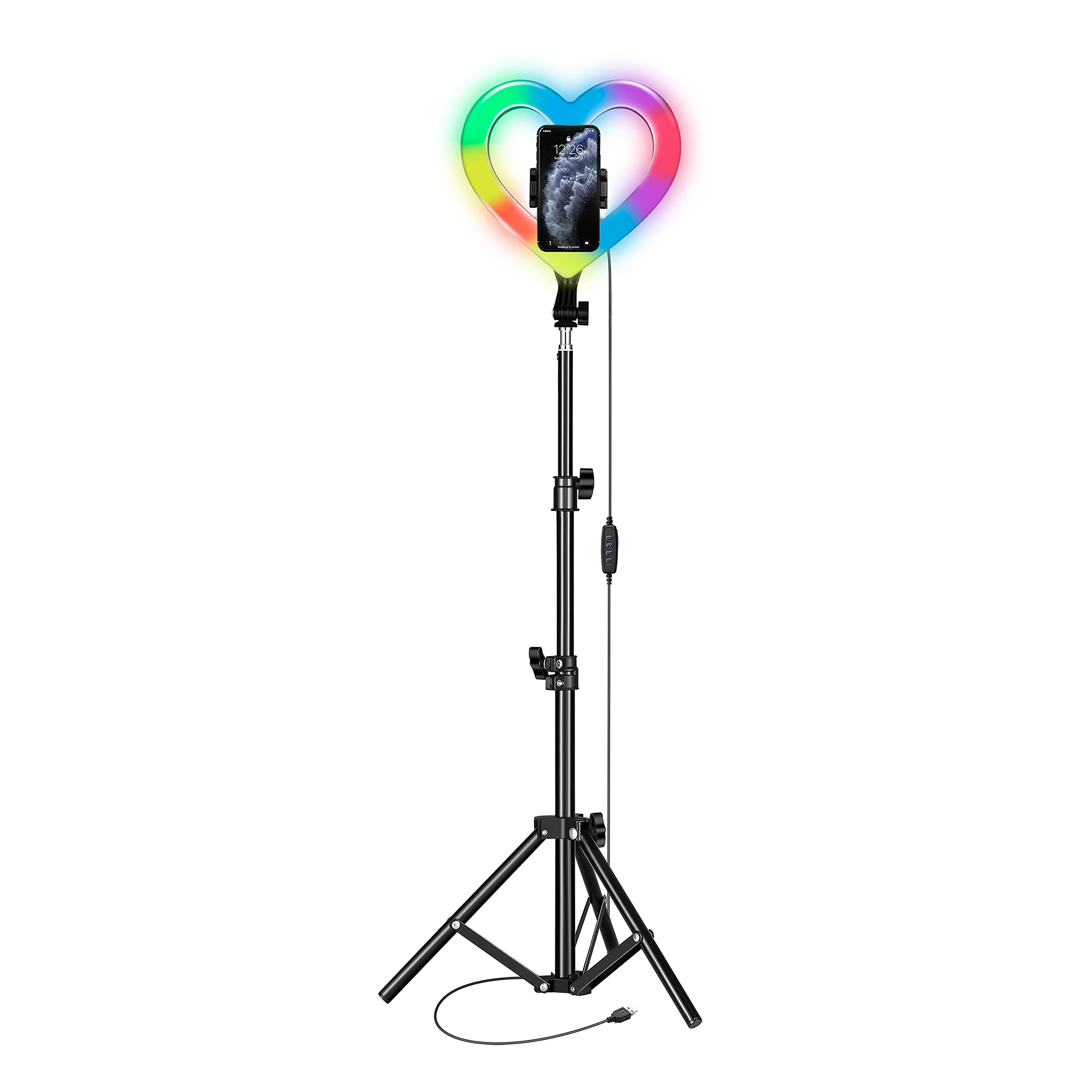 Supersonic Sc-2330Rgb 10-Inch Heart Ring Light With Rgb, 3 Lighting Modes, 148 Leds, 32 Rgb Modes, 10 Brightness Levels, 60 Rota