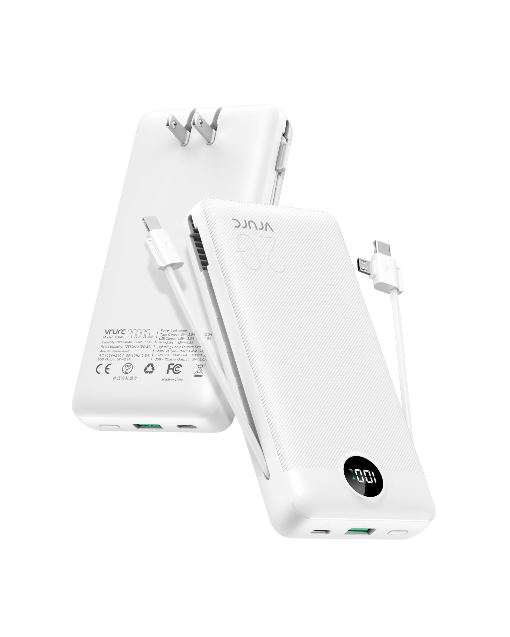 Vrurc Power Bank 20000Mah, Fast Charging Portable Charger Usb C,4 Output 2 Input Charging Bank Equipped With Led Display,Built I