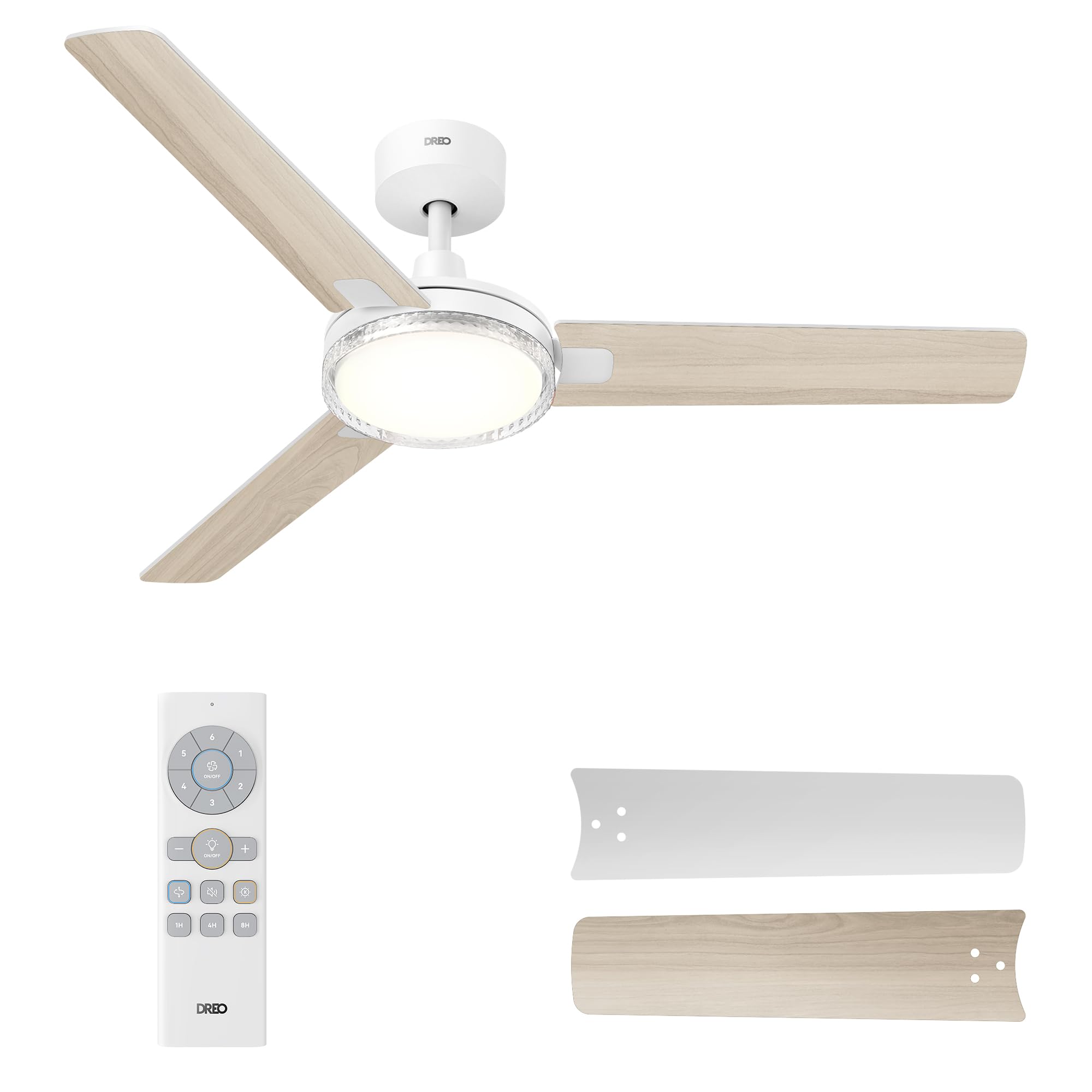 DREO Ceiling Fans with Lights and Remote, 52 White Ceiling Fan, 5CCT, 6-Level Dimmable, 6 Speeds, Quick-install, Quiet Reversi