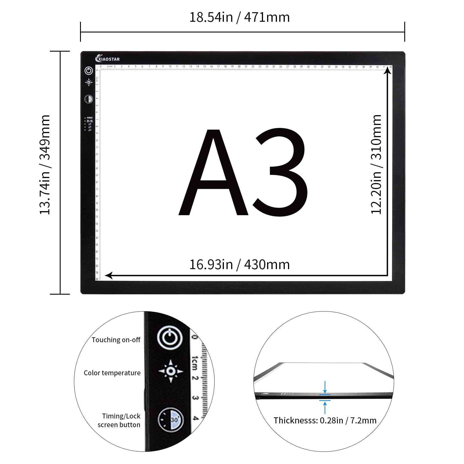 Light Box Drawing Pad A3, Dimmable 3 Brightness And Colour Temperature With Type C Charge Cable And Brightness Adjustable For Ar
