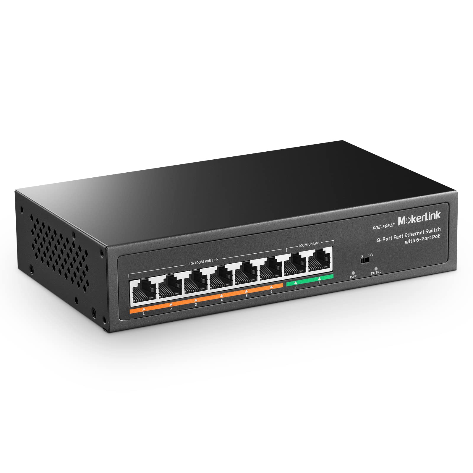 Mokerlink 8 Port Poe Switch With 6 Poe+ Port, 2 Uplink, 100Mbps, 78W Ai Detection Ieee802.3Af/At, Fanless Metal Plug & Play Netw