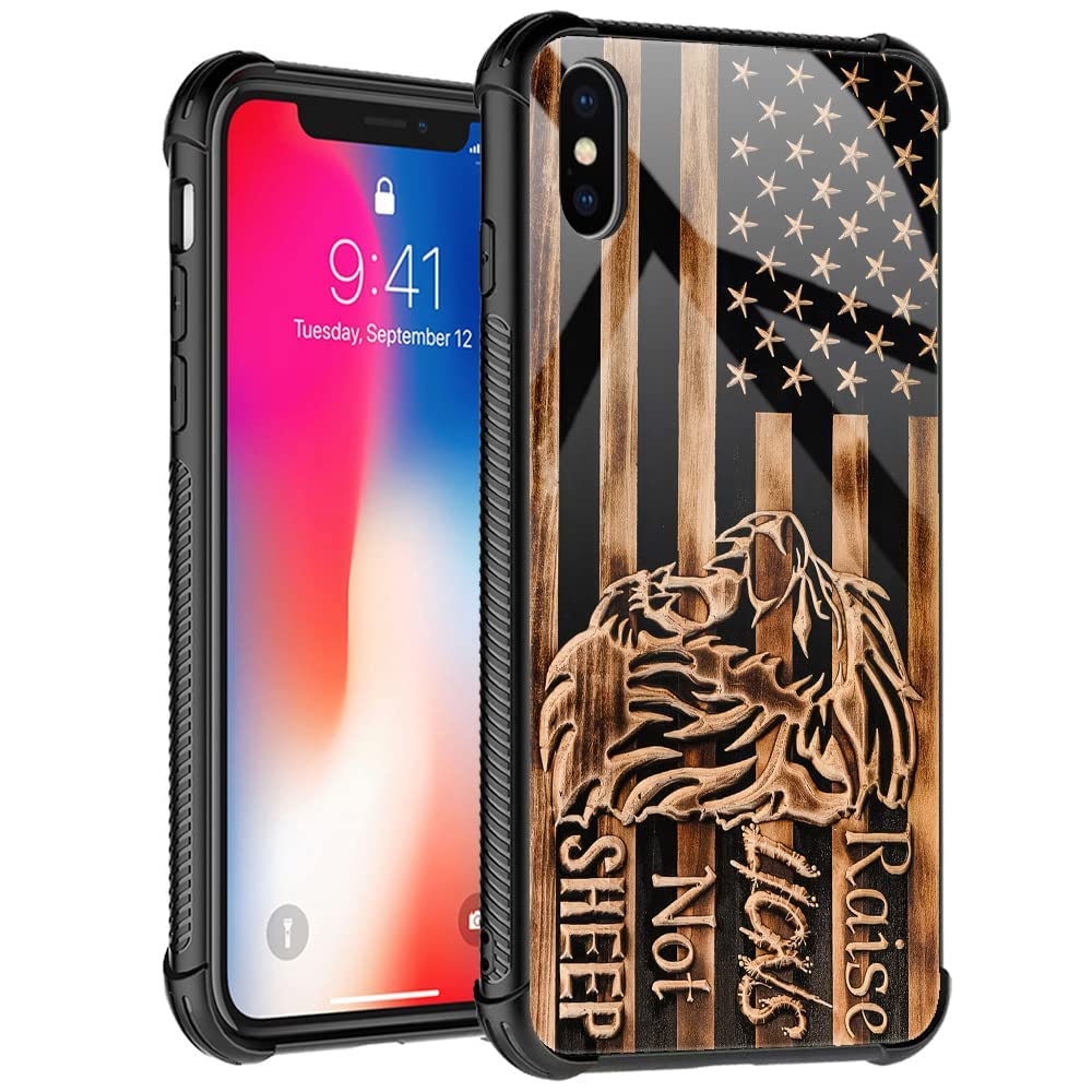 Tnxee Case Compatible With Iphone Xr Case, Raise Lion Not Sheep Wooden American Flag Case For Iphone Xr Cases For Man Women Gift