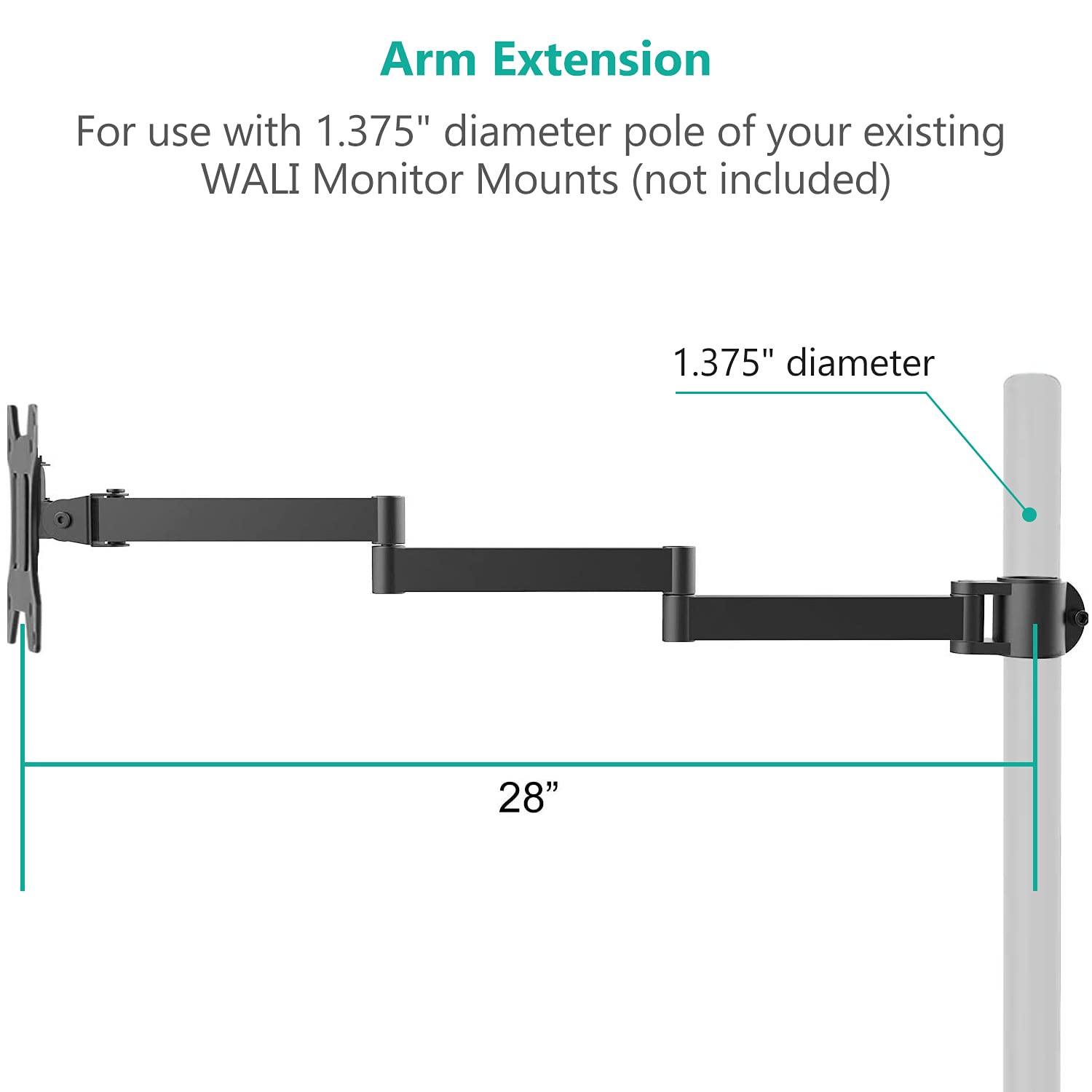 Wali Universal Single Fully Adjustable 3 Tier Arm For Wali Monitor Mounting System (001Armxl), Black
