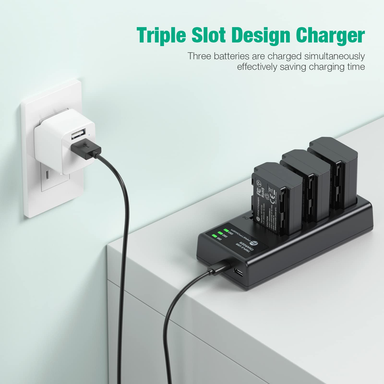 Firstpower Np Fz100 Battery 3 Pack And Triple Slot Charger For Sony Fx3, Fx30, A7 Iii, A7 Iv, A7R Iii, A9, A6600, A7R3, A7S Iii/