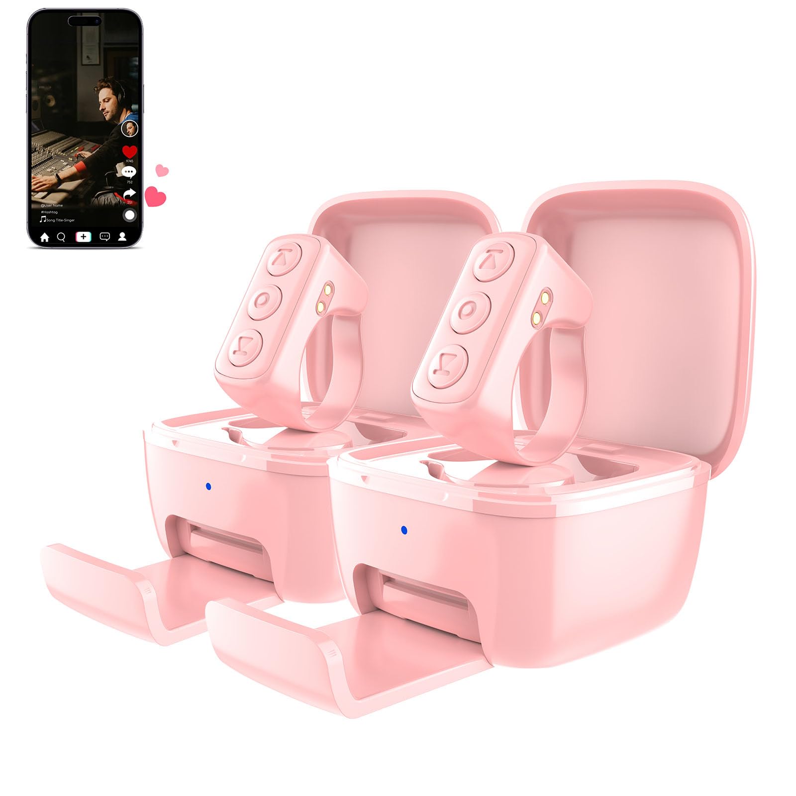3-Link 2-Pack TikTok Scrolling Ring Plus Version, Remote Control for TikTok/YouTube Shorts/Instagram Reels, Bluetooth Page Turne