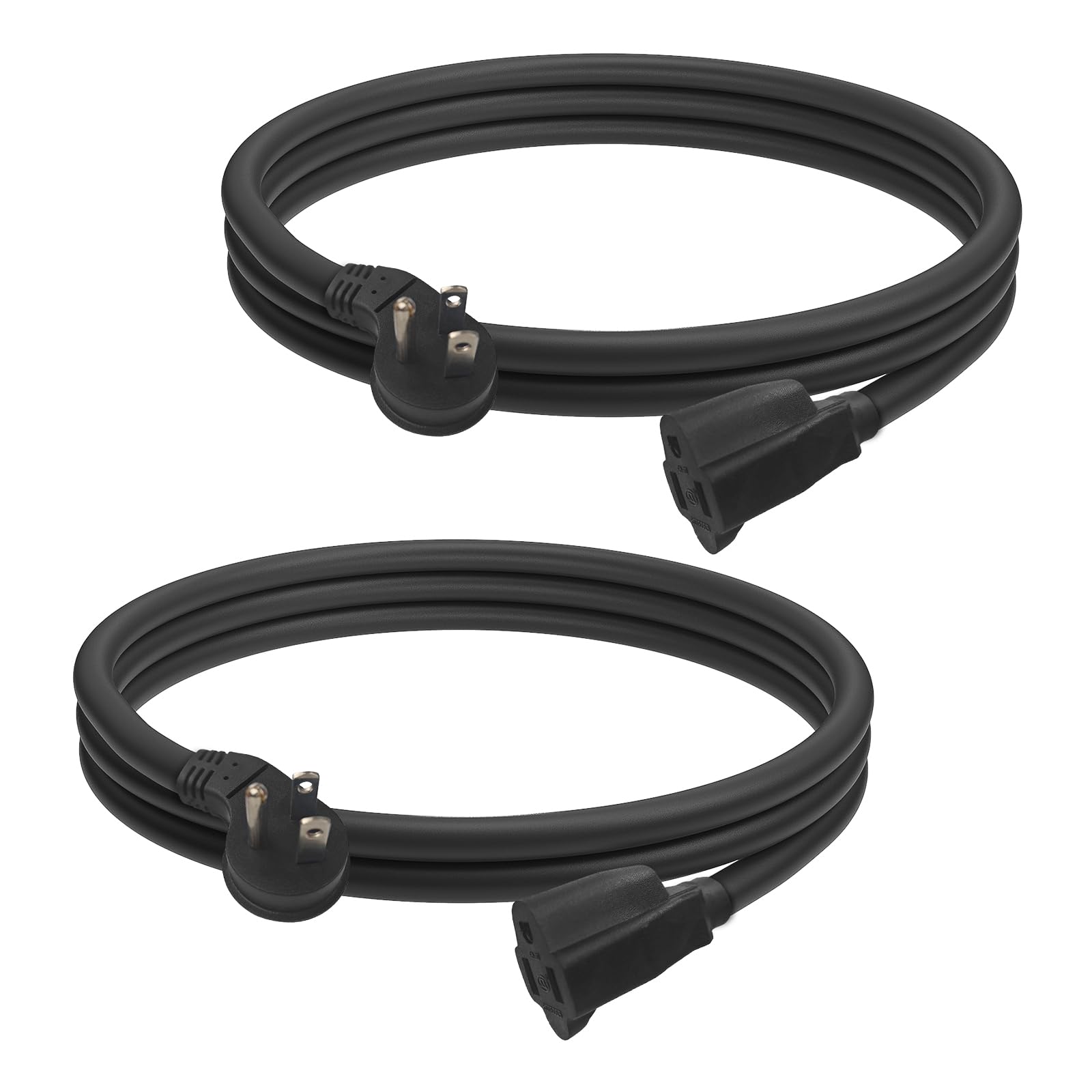 Ultra Explore 2 Pack 6 Ft Flat Plug Extension Cord, 16 Awg 3 Prong Grounded Extension Cord Black Flat Plug, Low Profile Extensio