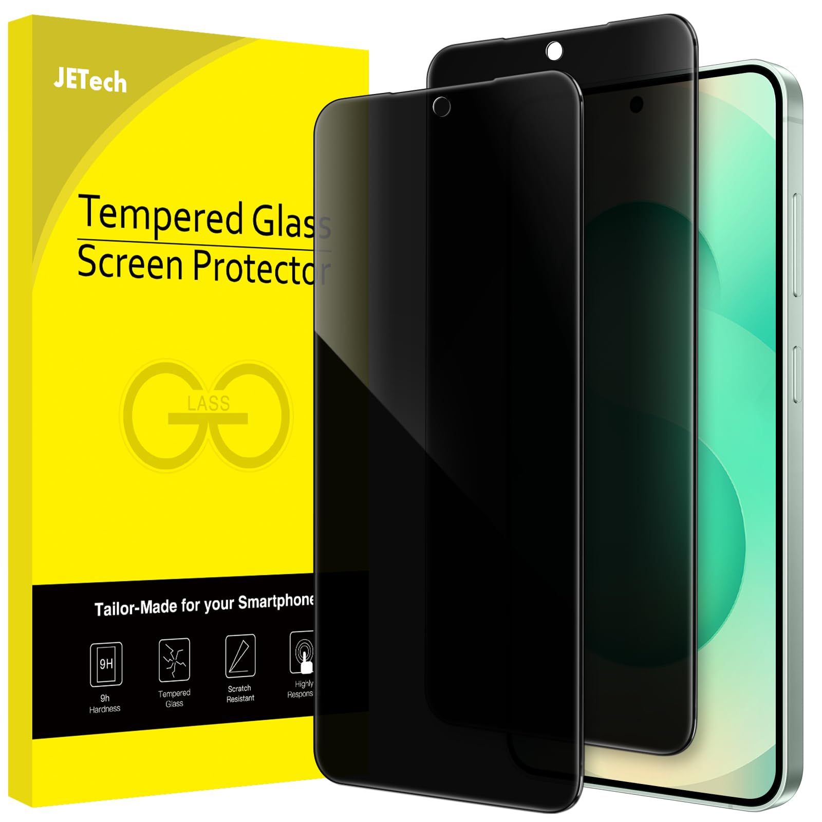 JETech Privacy Screen Protector for Samsung Galaxy S25+ / S25 Plus 5G, Anti-Spy Tempered Glass Film, Fingerprint ID Compatible, 