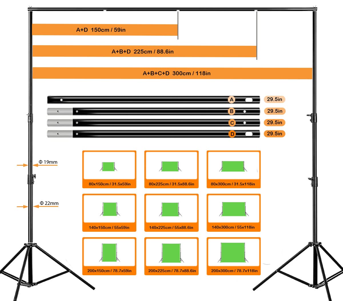 Photo Backdrop Stand Kit, Backdrop Stand For Parties 6.5X10Ft Adjustable Studio Photo & Video Support System Background Support Stand With Sandbag For Photography, Birthday, Portrait, Wedding