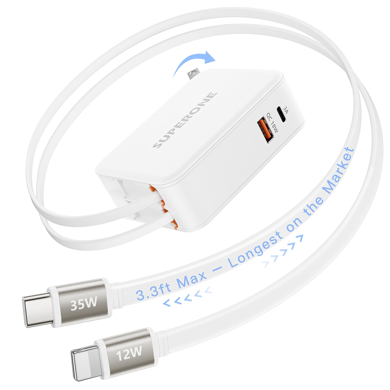 SUPERONE 4in1 Retractable Wall Charger with Dual USB C & Apple Cables