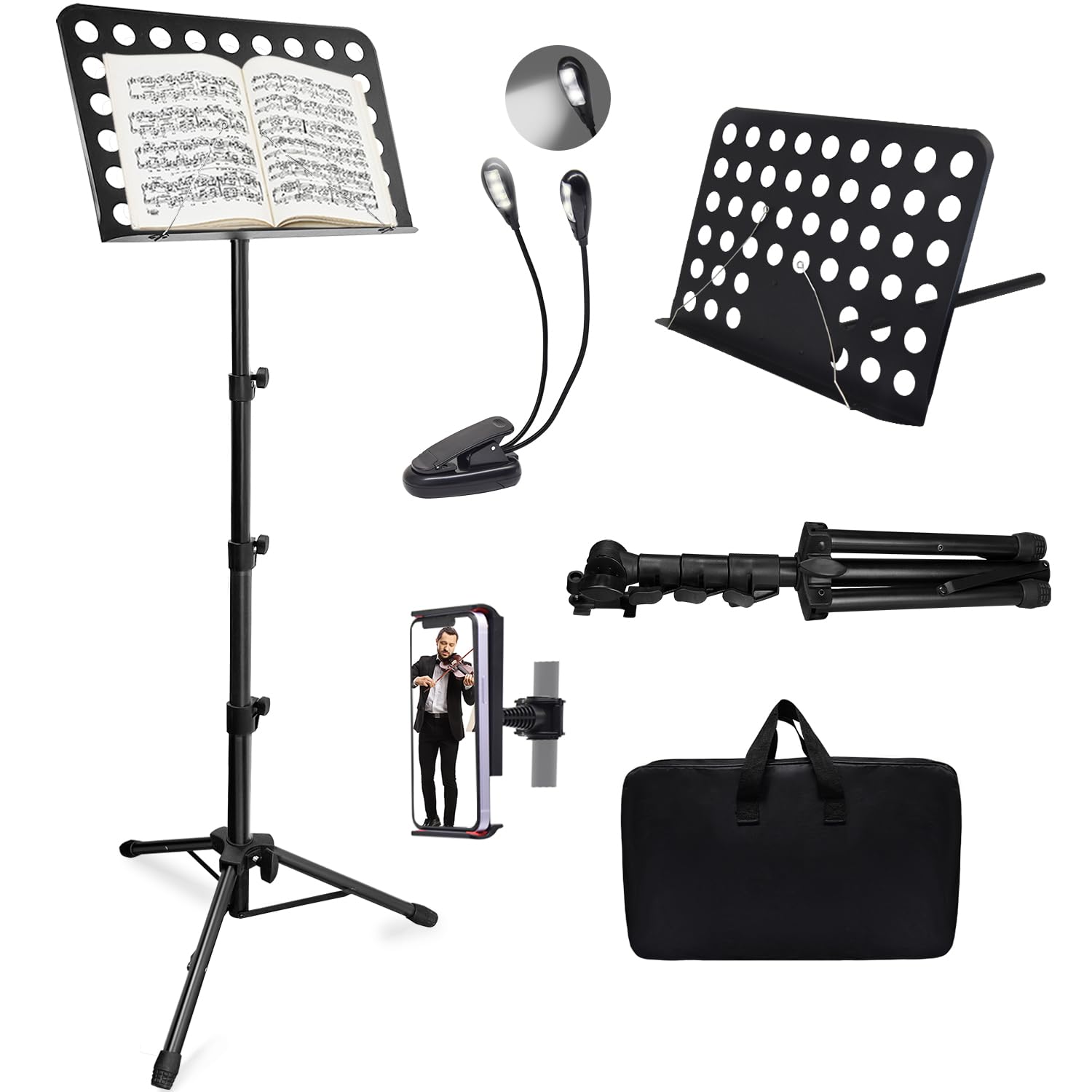 Tialero 70'' Sheet Music Stand With Light & Phone Holder, Portable Music Stand For Sheet Music High Stability, Height Adjustable
