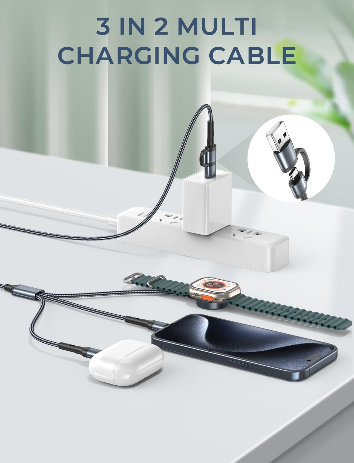 Travel Essentials 3 In 2 For Apple Watch Charger Usb C Cable Iphone Iwatch Charger Multi Charging Cable Compatible With Apple Wa