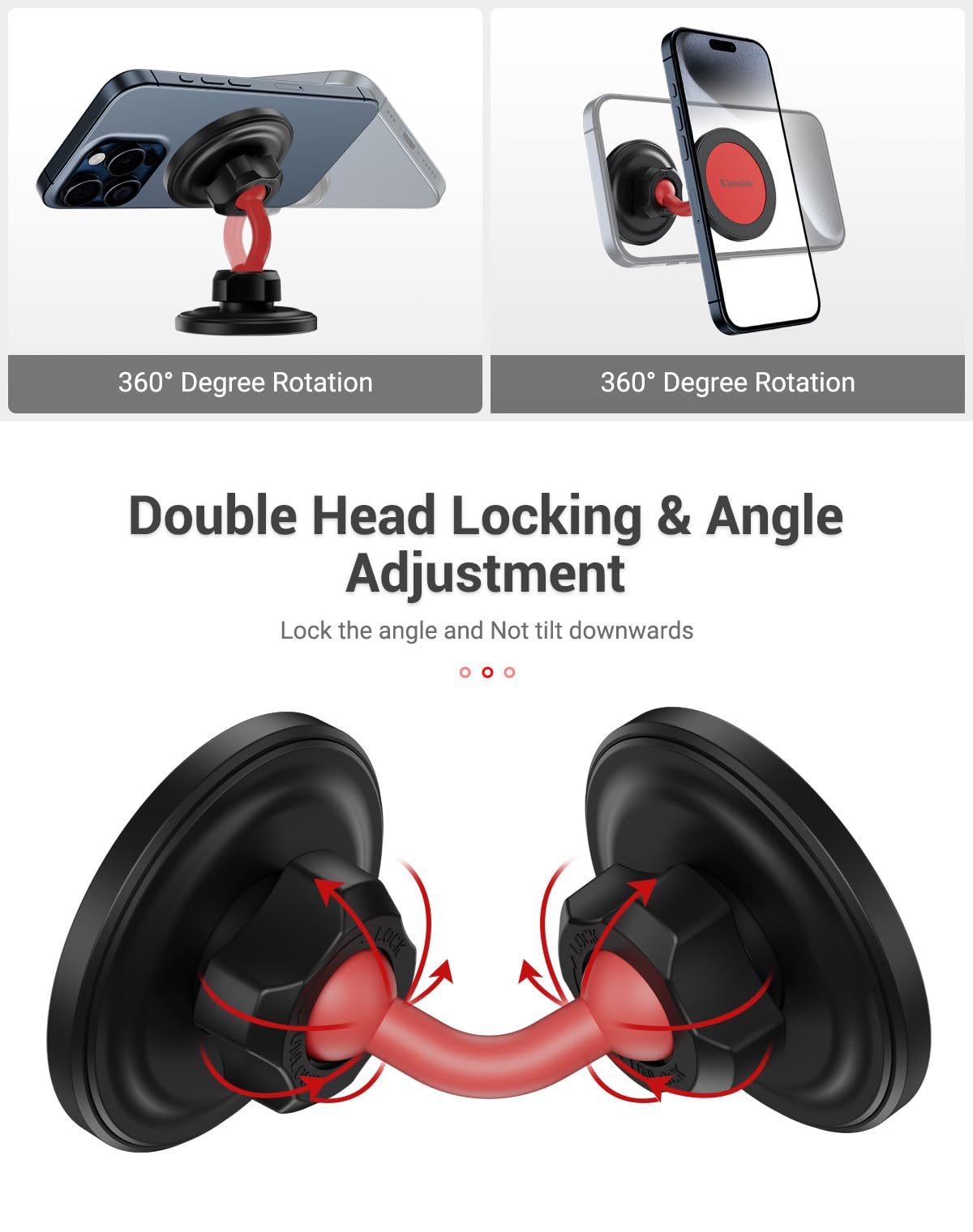 Kiorafoto Dual Magnetic Phone Holder For Magsafe,360 Rotation Gym Magnetic Phone Holder Mount, Gym Cell Phone Holder With Double