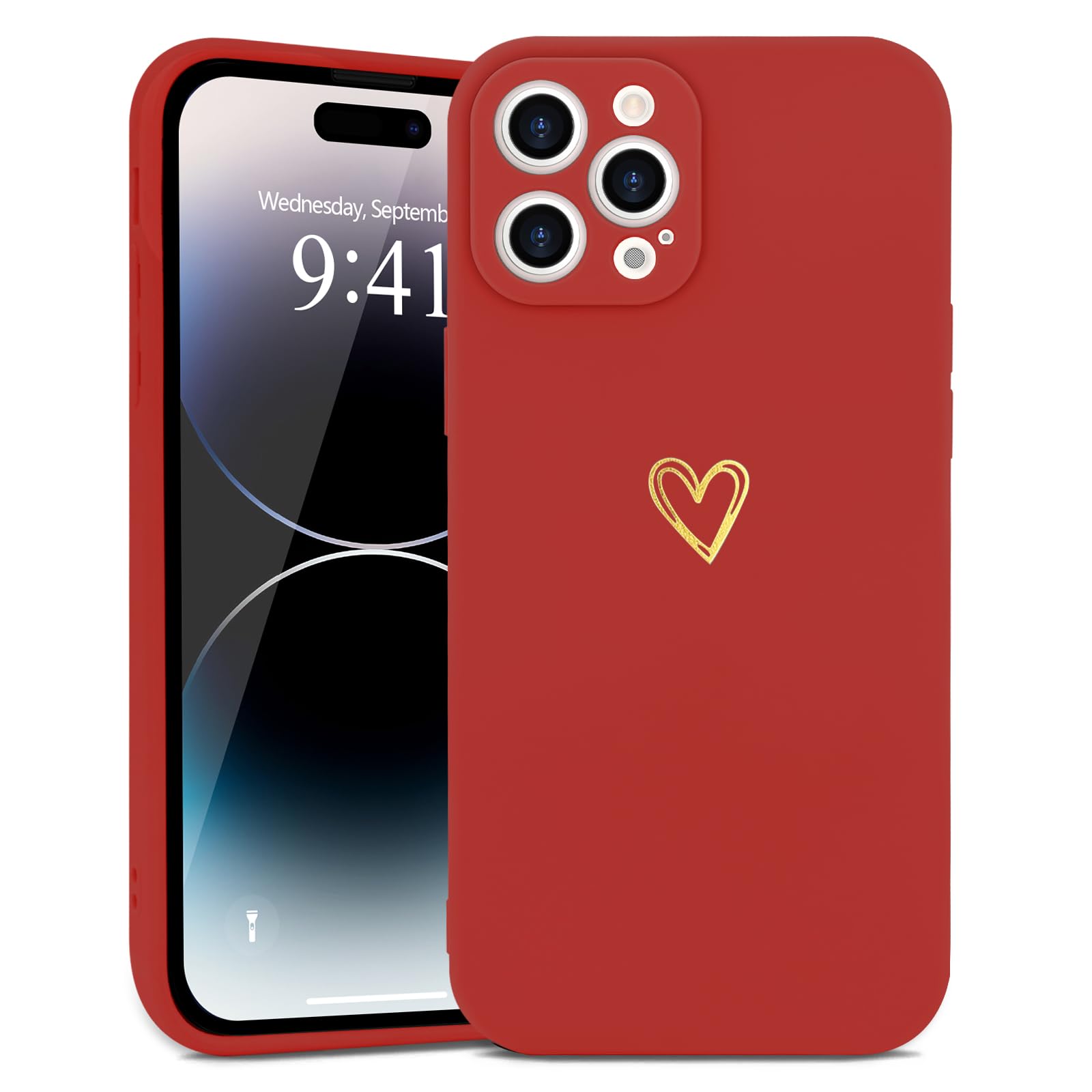Wirvyuer For Iphone 14 Pro Case Cute Heart Pattern Soft Shockproof Slim Protective Silicone Phone Case Cover For Women Girls, Br
