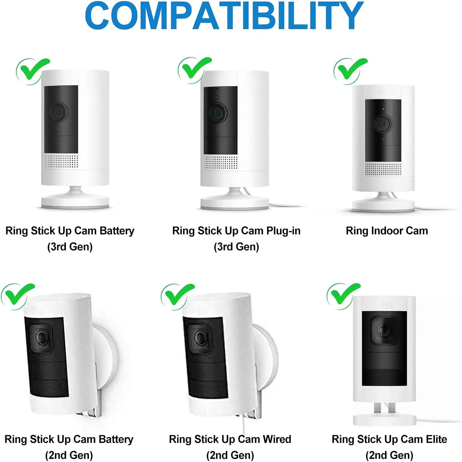 2Pack Strong Adhesive Wall Mount Compatible With Ring Stick Up Cam Wired/Battery And Ring Indoor Cam Hd Security Camera,360 Degr