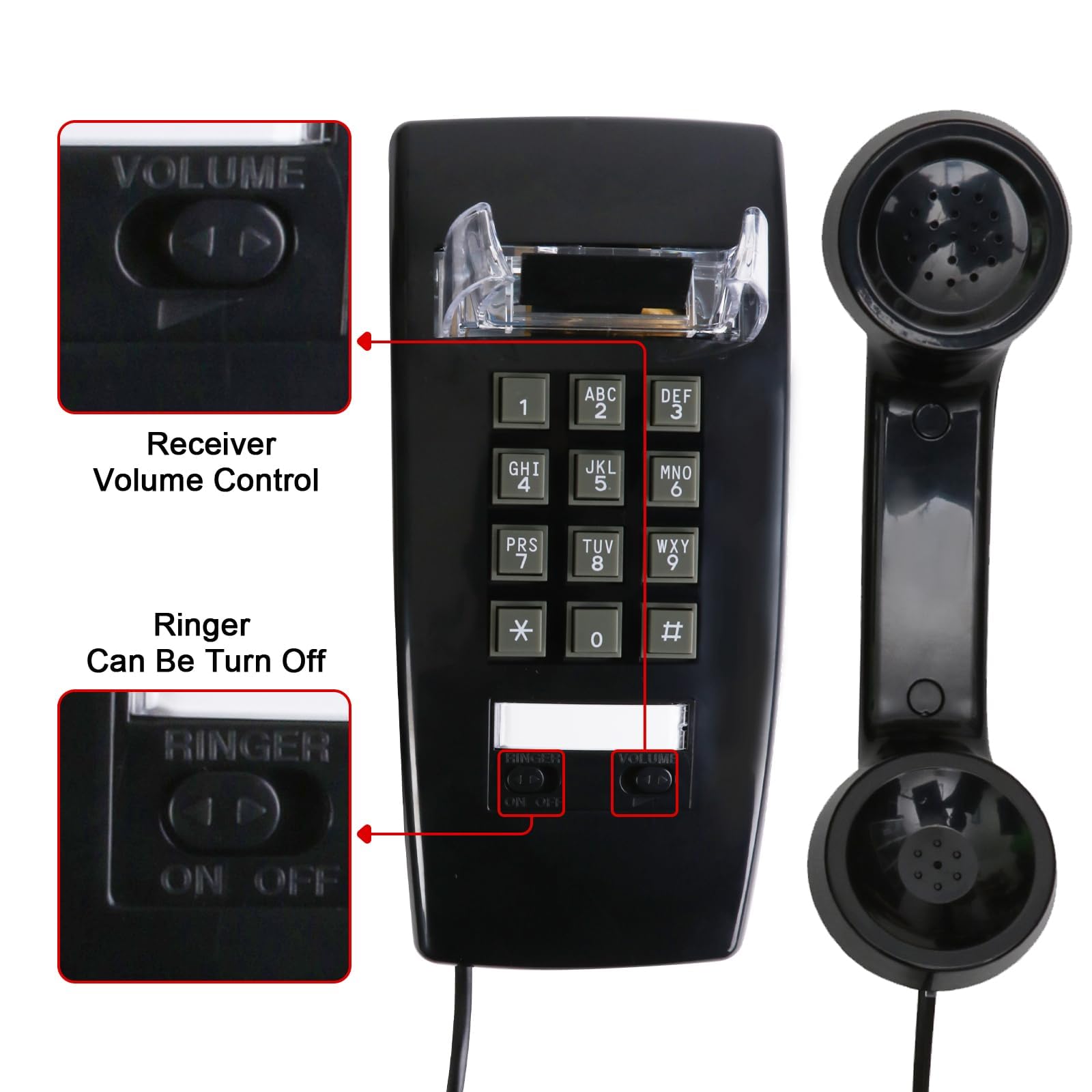 Sangyn Retro Wall Phones For Landline With Loud Mechanical Ringer Vintage Wall Mount Phone With Volume Adjustable Old Fashioned