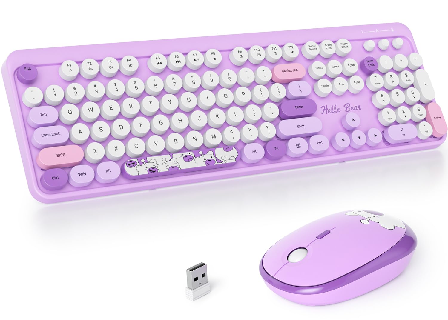 Fogruaden Wireless Keyboard And Mouse Combo 2.4Ghz Retro Typewriter Keyboard, 104 Keys Full Size Round Keycap Cute Keyboard And 
