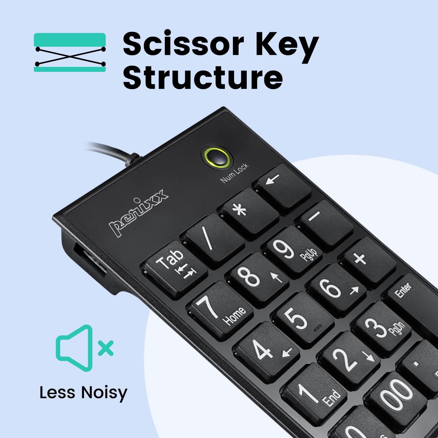 Perixx Peripad 202C Wired Usb C Slim Numeric Keypad   Scissor Keys With 2 Usb A Hubs And Tab Key   Compatible For Tablet, Laptop