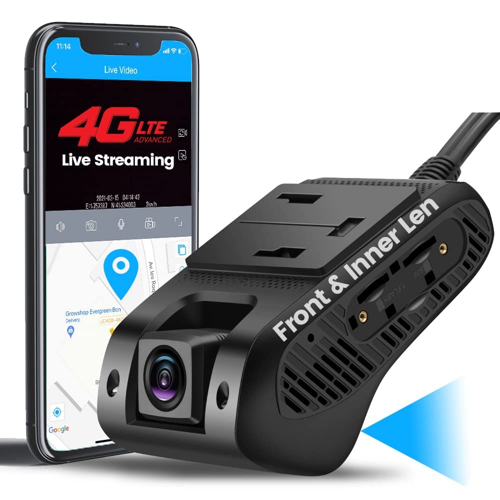 Live Video & 24H Remote Monitor, Jimi Jc400P 4G & Wifi Dual Dash Cam Front And Inside Cam For Cars 1080P Car Camera Driving Reco