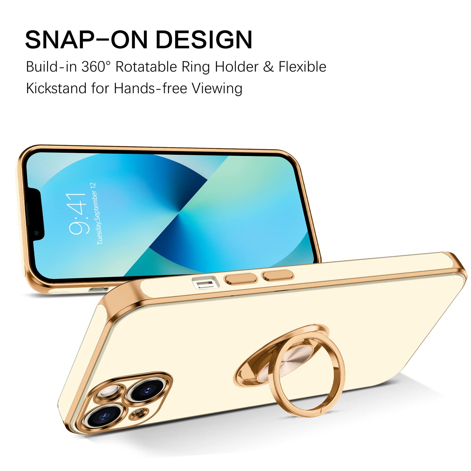 Bentoben For Iphone 13 Case, Phone Case Iphone 13, Slim Fit 360 Ring Holder Shockproof Kickstand Magnetic Car Mount Supported No