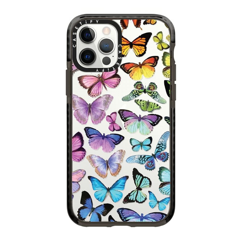 Casetify Impact Case For Iphone 12/ Iphone 12 Pro   Butterfly Rainbow   Clear Black