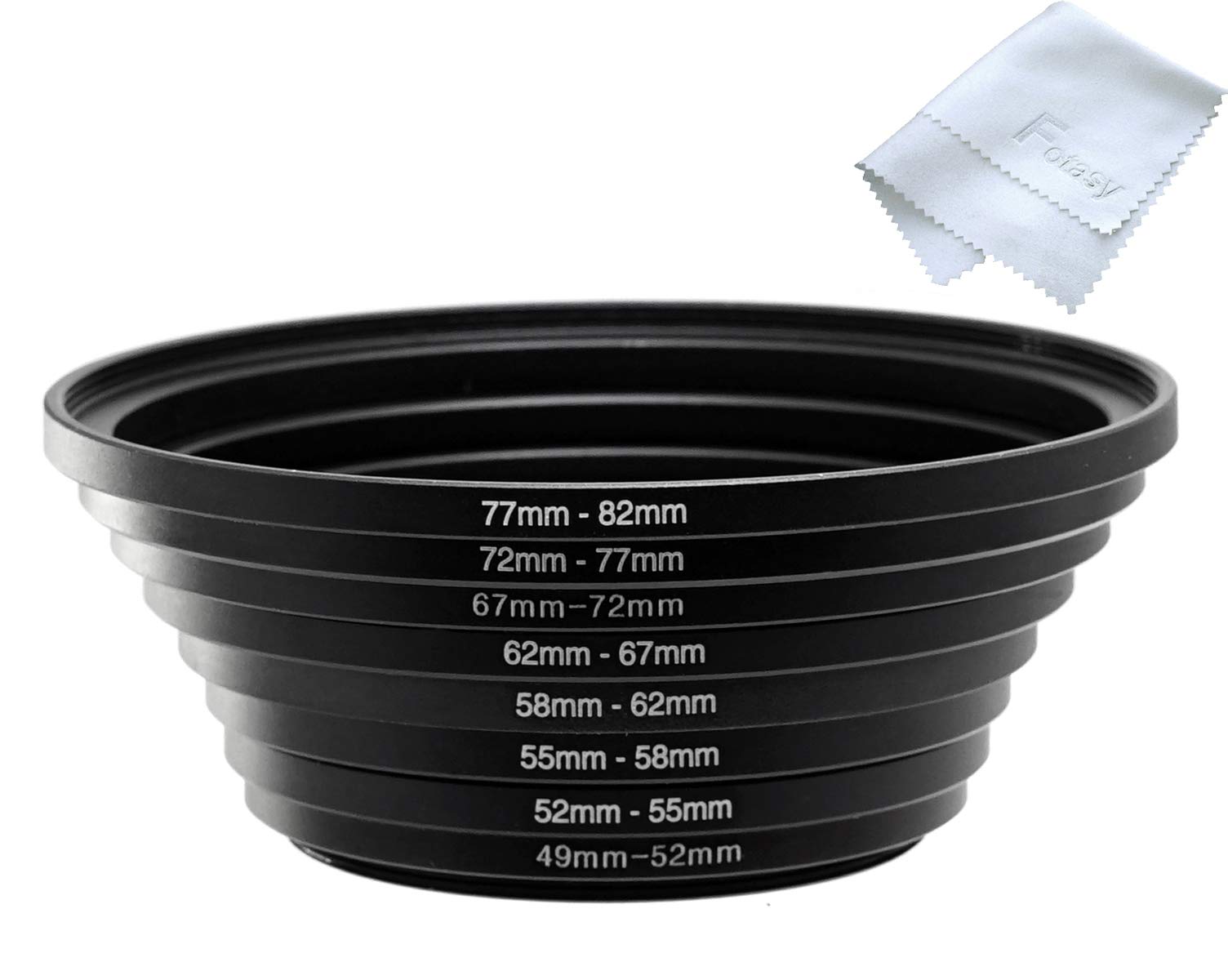Fotasy Anodized Black Metal Filter Step Up Ring Set, Stepping Lens Adapter Rings 49 52Mm 52 55Mm 55 58Mm 58 62Mm 62 67Mm 67 72Mm