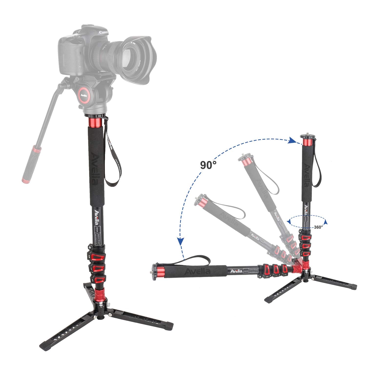 Avella A324D Aluminum 67 Inch Camera Monopod Professional Telescopic Video Monopods Base Tripod For Canon Nikon Sony Olympus Panasonic Dslr Camera Black