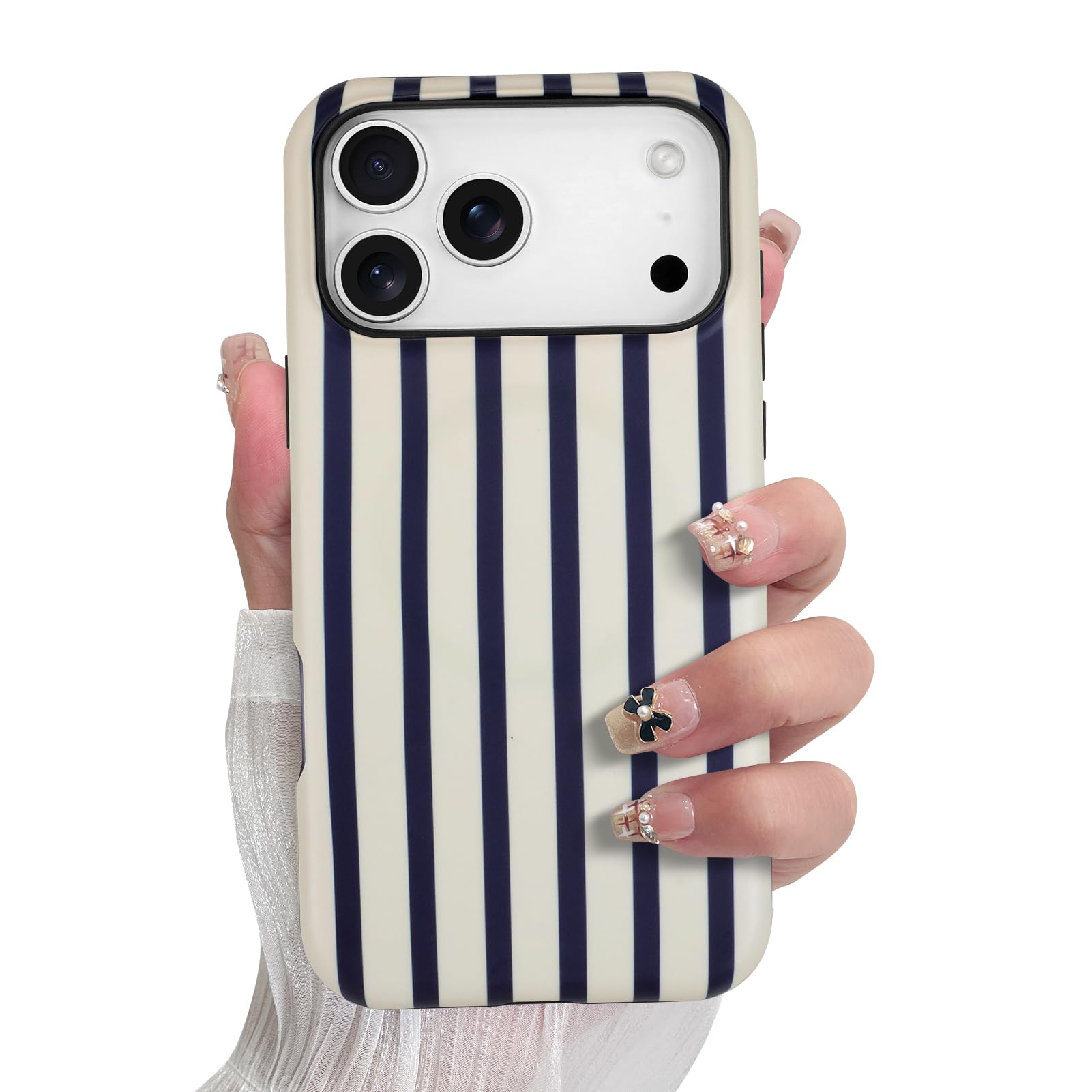 SOKAD Magnetic Vertical Stripes Phone Case for iPhone 17 Pro Max, Cute Navy Blue Striped Line Pattern Compatible with Magsafe Ma