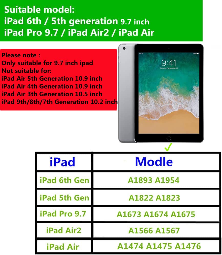 Albc Cute Case For Ipad 6Th / 5Th Generation 9.7 Inch 2018/2017   Ipad Air 2 / 1St   Ipad Pro 9.7 2016, Smart Slim Handbag Leath