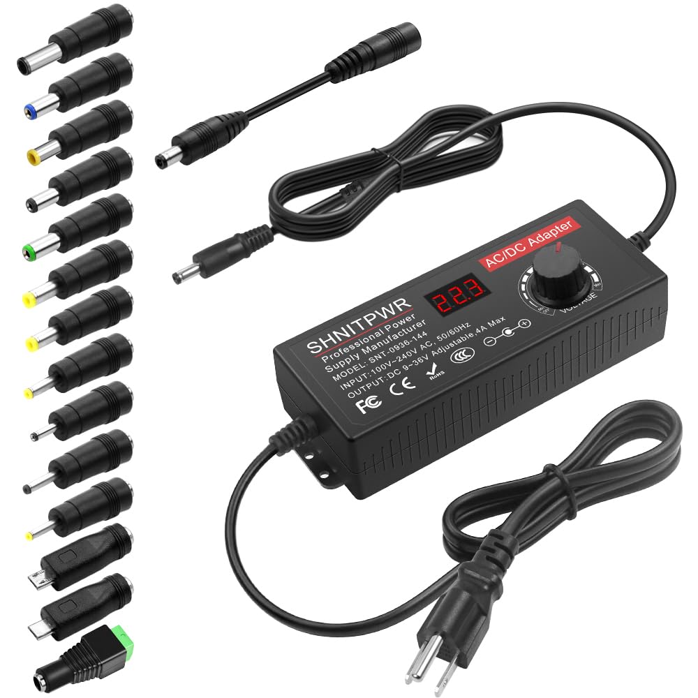 Shnitpwr 144W Universal Power Supply Adjustable Dc 36V 30V 24V 20V 19V 14V 12V 9V Ac/Dc Adapter 100V~240V Ac To Dc Variable Powe
