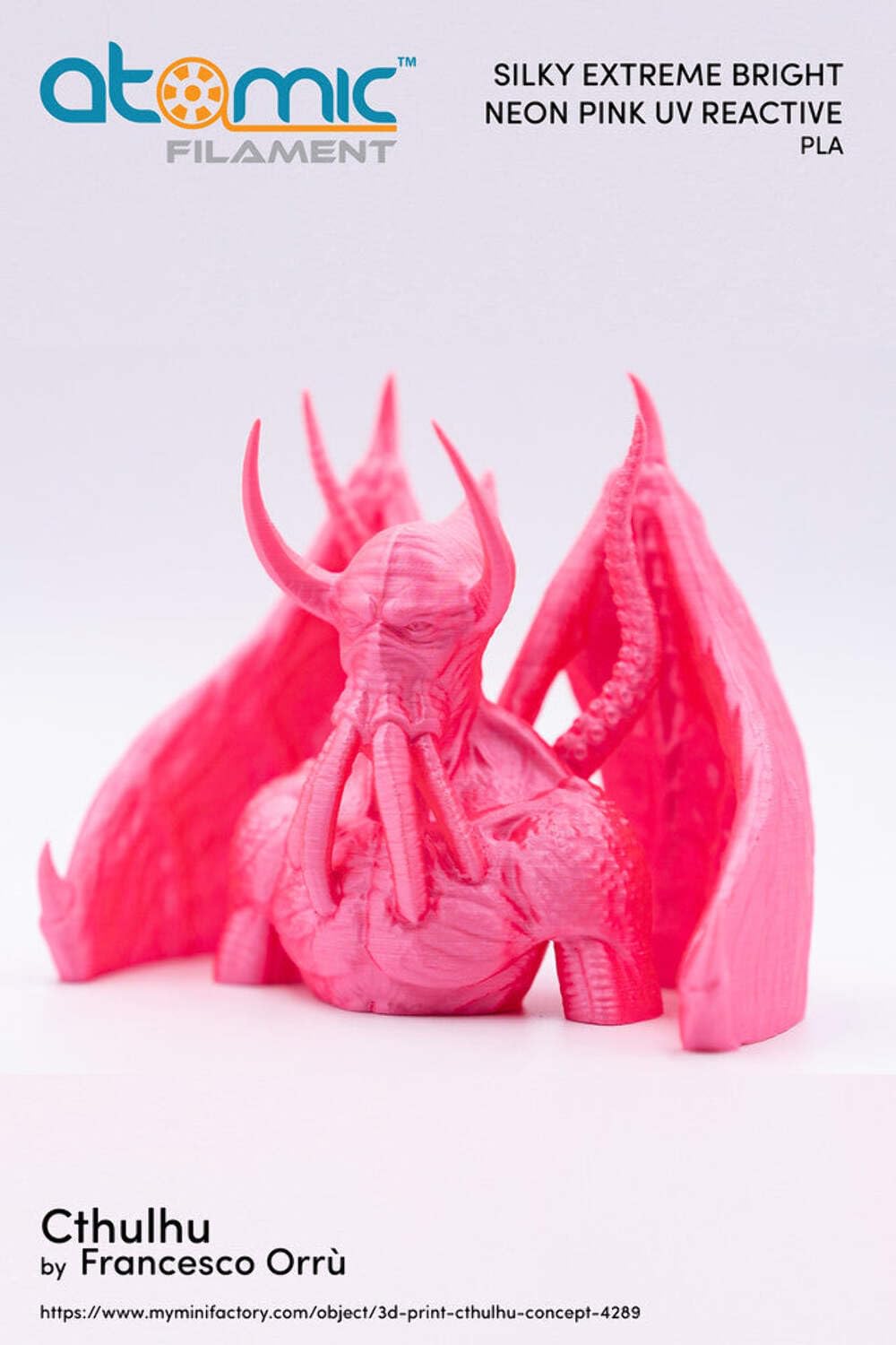 Atomic Filament Silky Extreme Bright Neon Pink Uv Reactive 3D Printer Pla Filament 1.75 Mm | Dimensional Accuracy 99% Probabilit