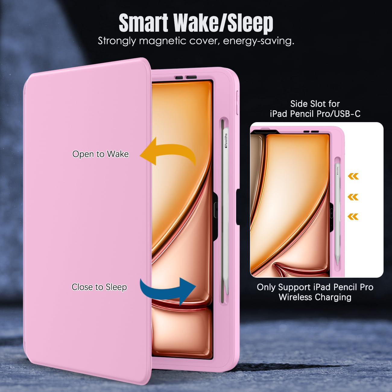 MoKo for iPad Air 13 Inch Case M2 2024 with Pencil Holder, iPad Air 13 Case, [Built in Screen Protector], iPad Air 13' Case with Clear Back & Magnetic Multi Angle Stand Cover, Nosegay Pink