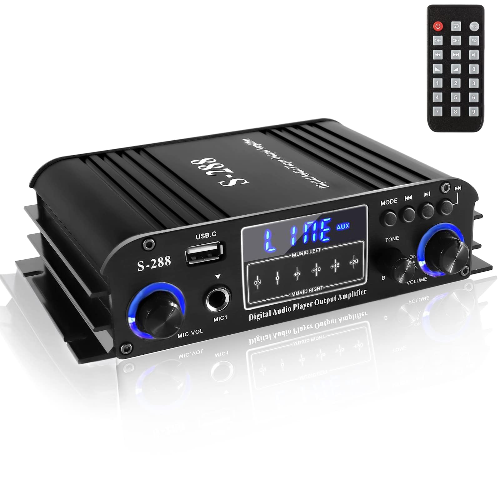 Romicta 4 Channel Bluetooth 5.0 Stereo Amplifier, 50Wx4 HiFi Power Amp, 1200W Max, USB/SD/FM, Class D Home Audio Receiver for Ho