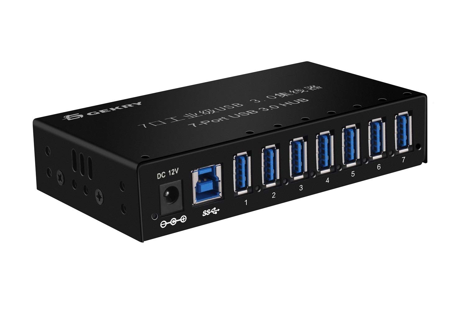 Gekry Usb 3.0 Hub, Usb Data Hub, Metal Case Mountable 7 Port Powered Usb Hub 3.0 With 36W Ac Adapter Type A