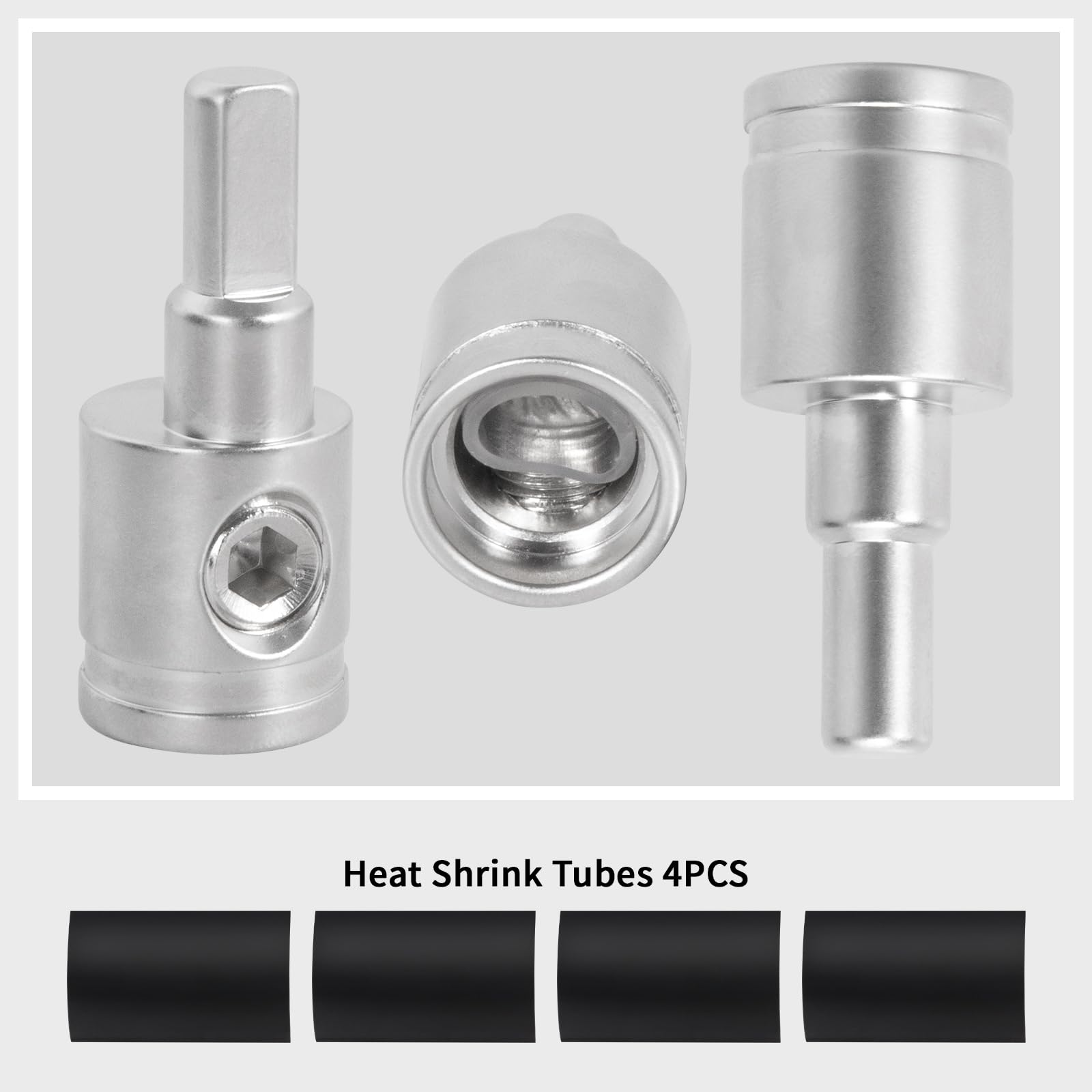 4 Pack Amp Input Reducer From 0 Gauge To 4 Gauge With Hex Screw Clamp, Includes Extra Screws, Heat Shrink Tubes & Hex Tool For C