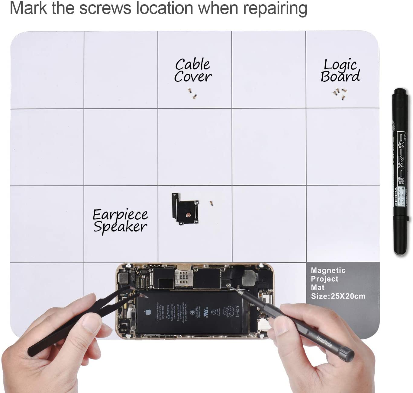 Magnetic Mat, Magnetic Project Mat, Unamela Magnetic Mat For Tools With Dry Erase Pen   Preventing Losing Screws When Repairing Computer, Cell Phone, Laptop Or Other Electronics