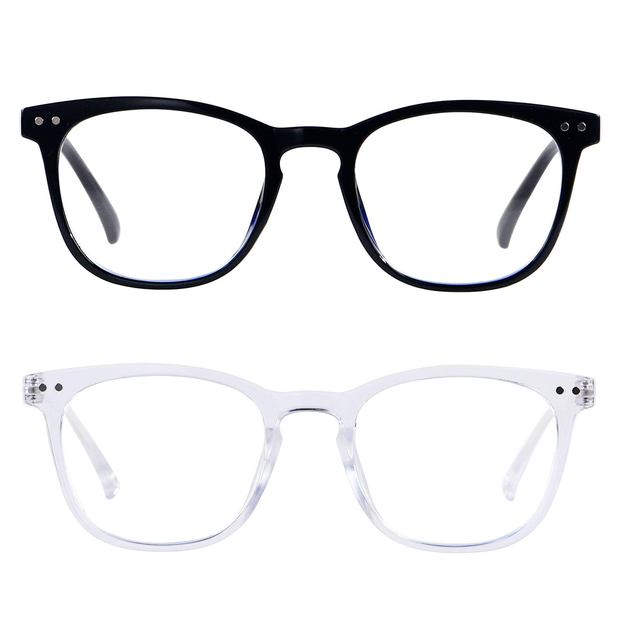 ANDWOOD Blue Light Blocking Glasses Women Men Computer Small Face Frame Bluelight Blocker Teens Square Frame 2 Pack Black Clear
