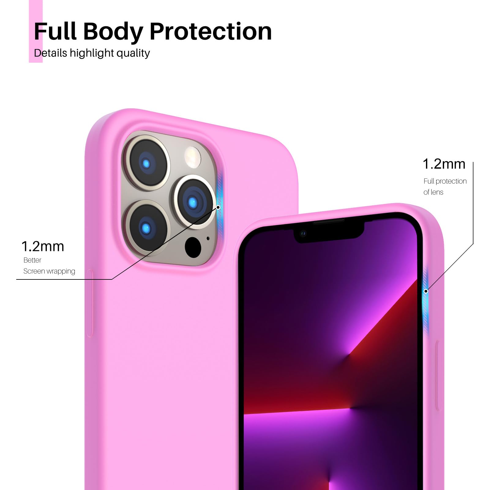 Ornarto Compatible With Iphone 13 Pro Case 6.1, Slim Liquid Silicone 3 Layers Full Covered Soft Gel Rubber Case Cover 6.1 Inch C