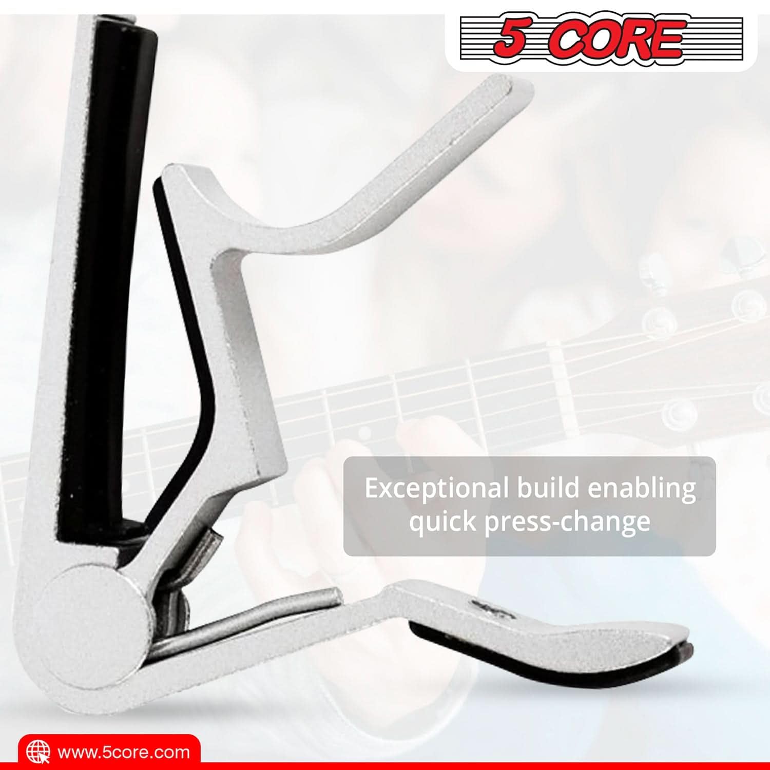 5Core Capo Acoustic Electric Guitar 6 String Quick And Easy Adjustment Classic Clip - Banjo Mandolin Or Ukulele Capotraste Para