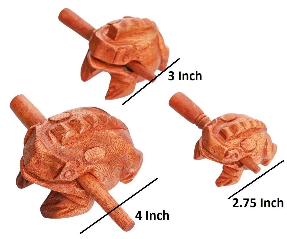 Brown Wooden Frog Percussion Set   4'', 3, 2.25 Inch Frogs, Musical Home Decor