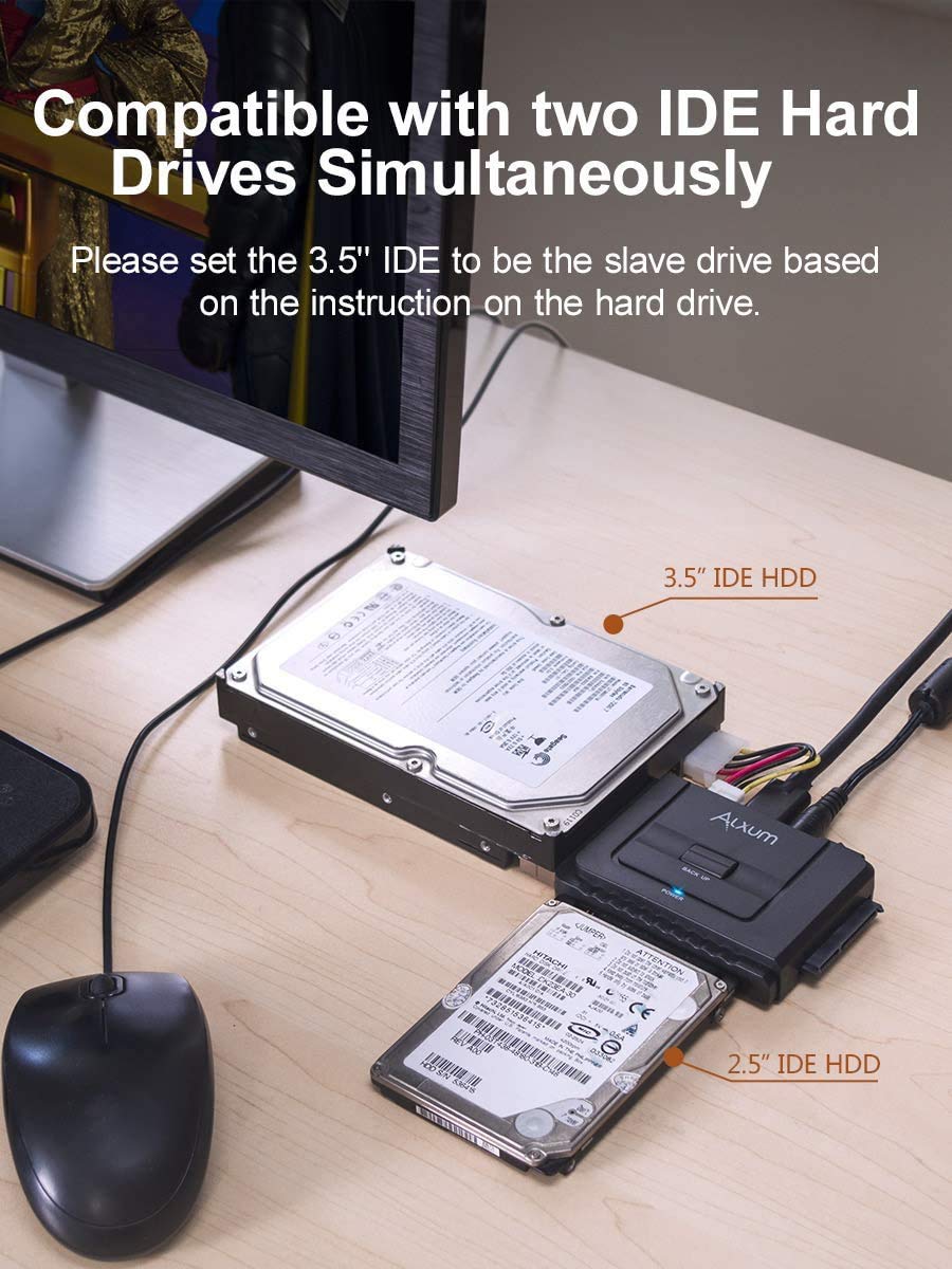 Alxum Sata Ide To Usb 3.0 Hard Drive Adapter With Power, Ide To Sata Adapter External Hard Disk Reader For 2.5 / 3.5 Inch Ide