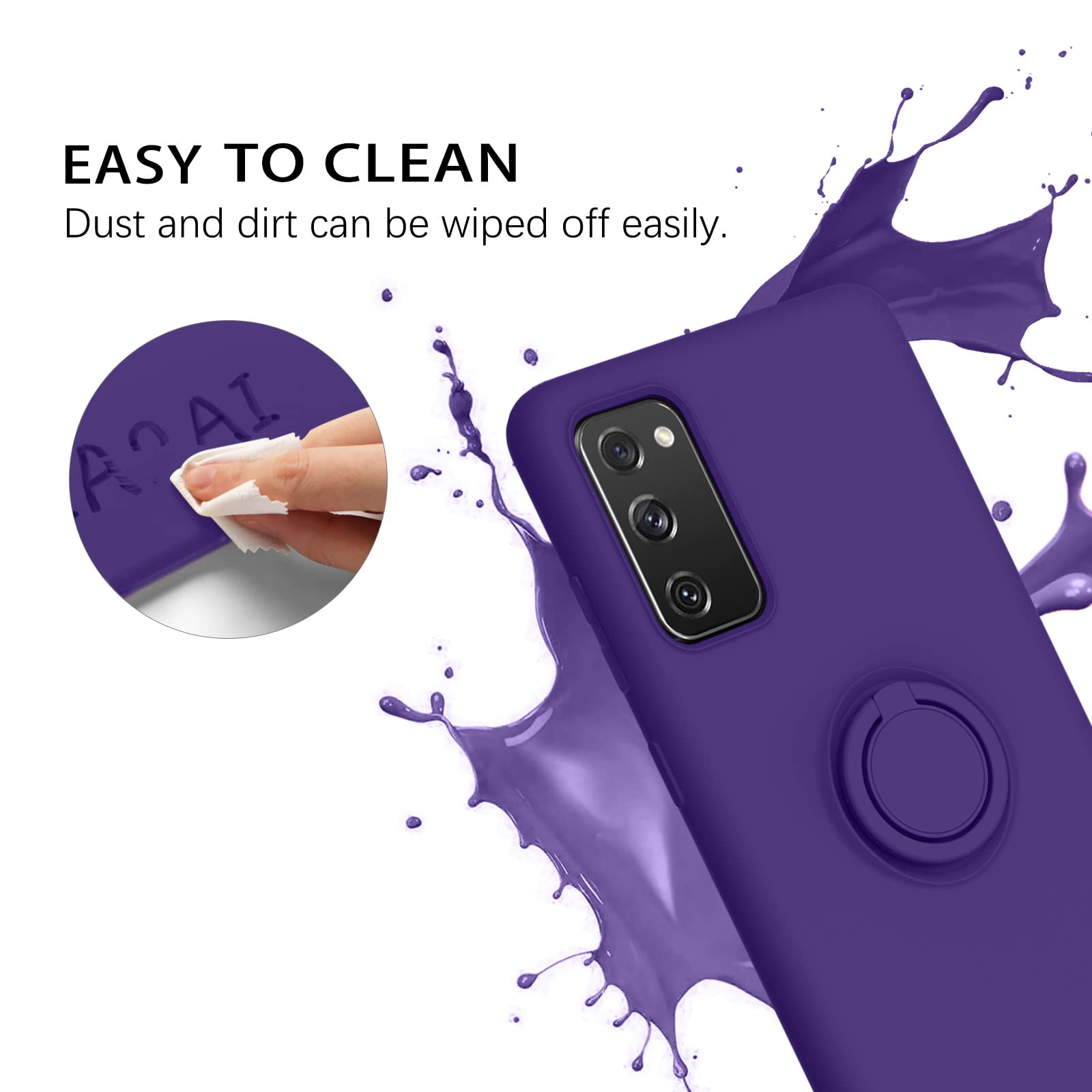 DUEDUE Samsung Galaxy S20 FE 5G/4G Case Liquid Silicone Ring Kickstand Car Mount Shockproof Dark Purple 6.5"