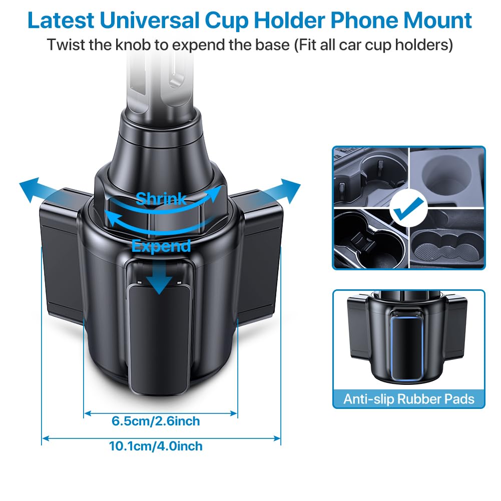 Miracase [2023 Latest Upgraded Version Universal Cup Phone Holder For Car, [Rotatable & Adjustable] Long Neck Car Cup Holder Pho