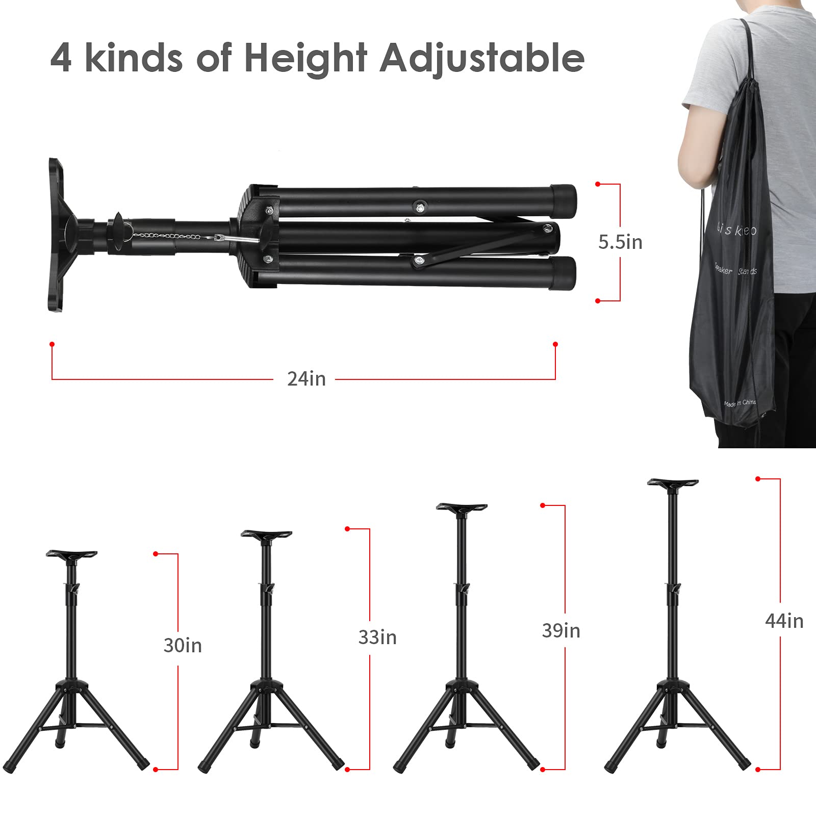 Studio Monitor Speaker Stand Adjustable Tripod Dj Pa Speaker Stand Professional Tripod Structure, Adjustable Height,Giskieo Heav