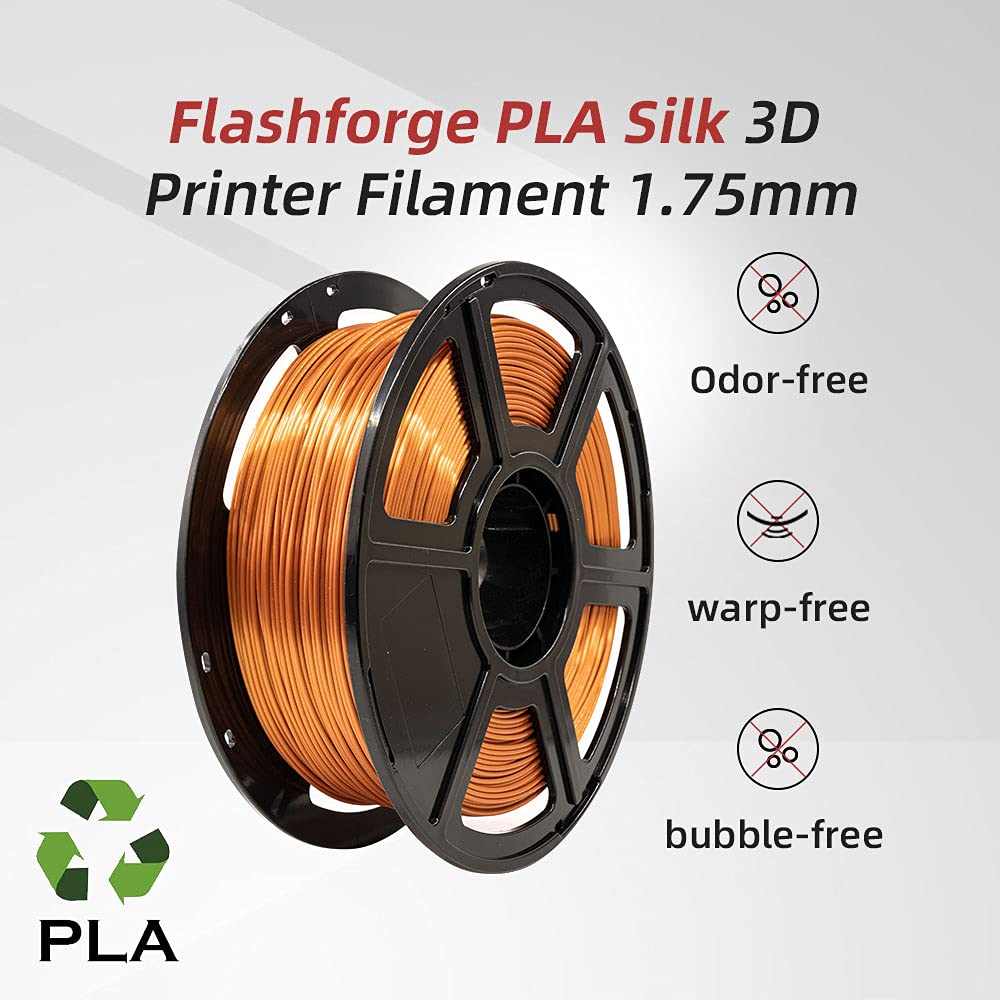 Flashforge 3D Printer Filament Silk Pla 1.75Mm 1Kg Spool-Dimensional Accuracy +/- 0.02Mm (Copper)